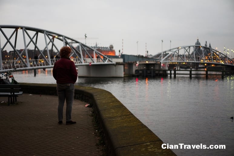 Ciaran looking over towards Central Station in Amsterdam