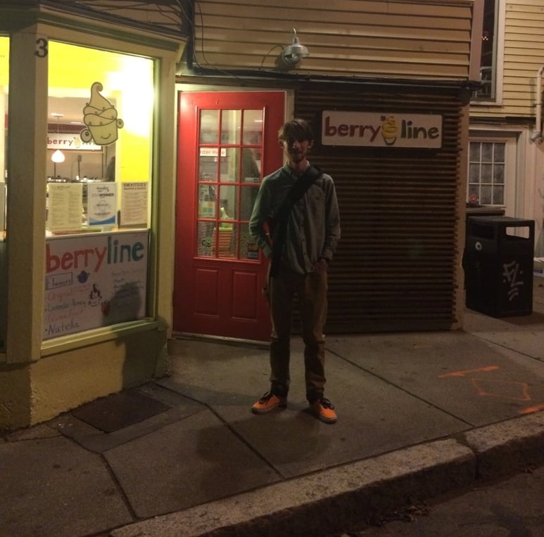 Me standing outside Berryline Frozen Yogurt shop
