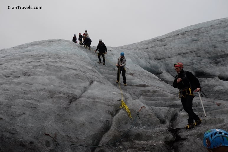 Making our way down the ice steps