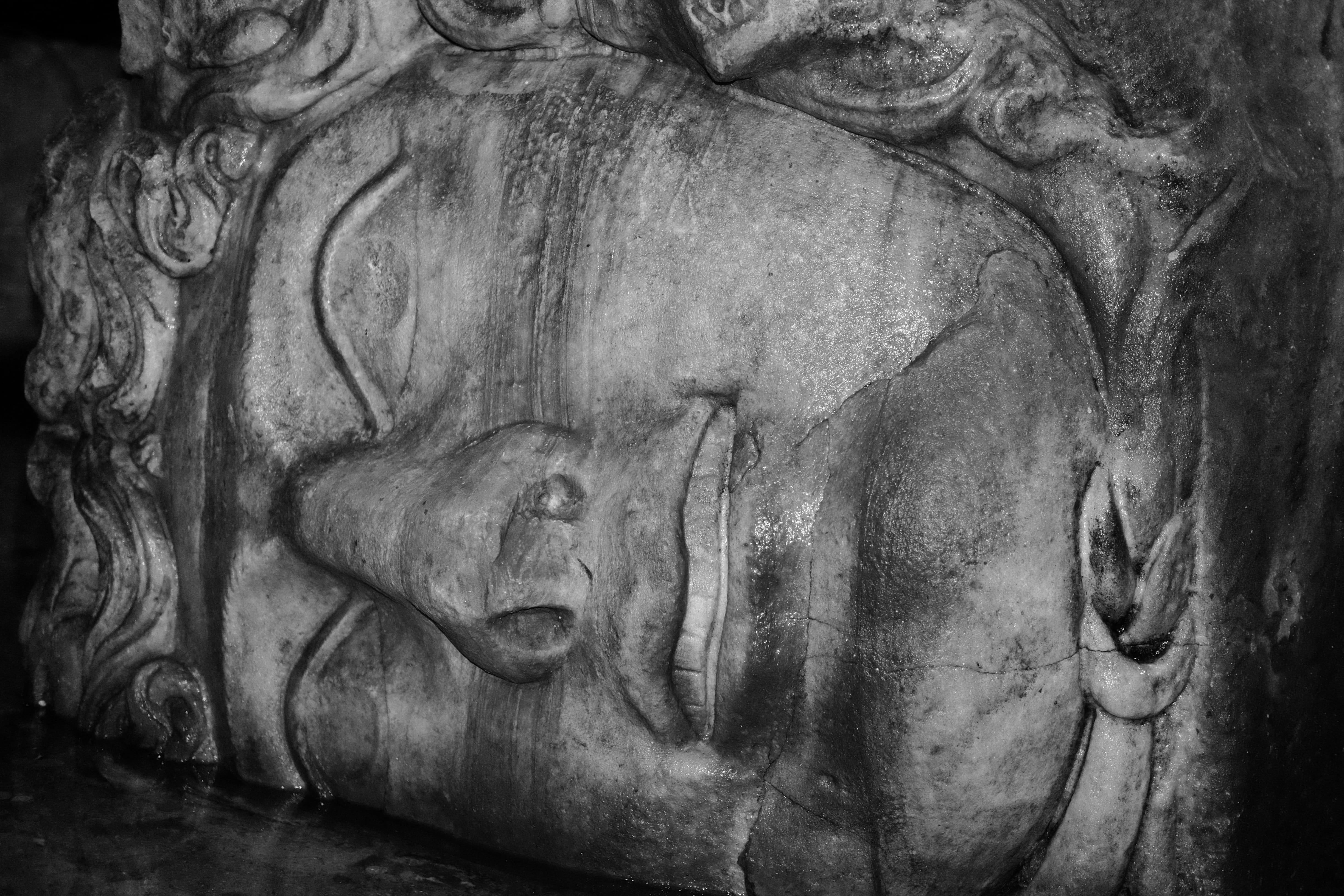 Close up of the Medusa head in the Basilica Cistern